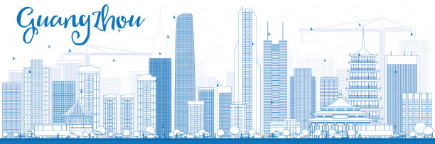 用蓝色建筑勾勒出广州的天际线图片下载