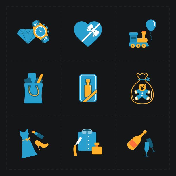 礼品平面彩色商店图标上的黑色图片下载