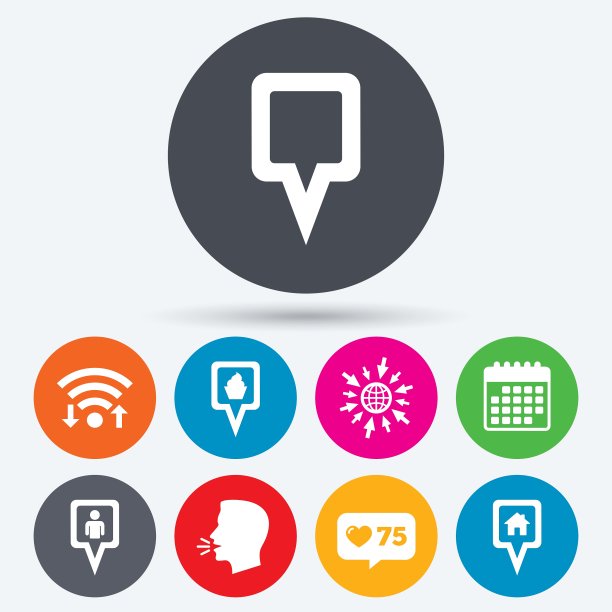 地图指针图标家庭食物和用户位置图片下载