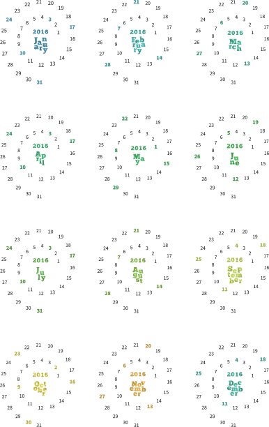 2016年的创意日历，日期螺旋式排列图片下载