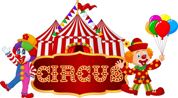 马戏团帐篷与小丑隔离图片下载