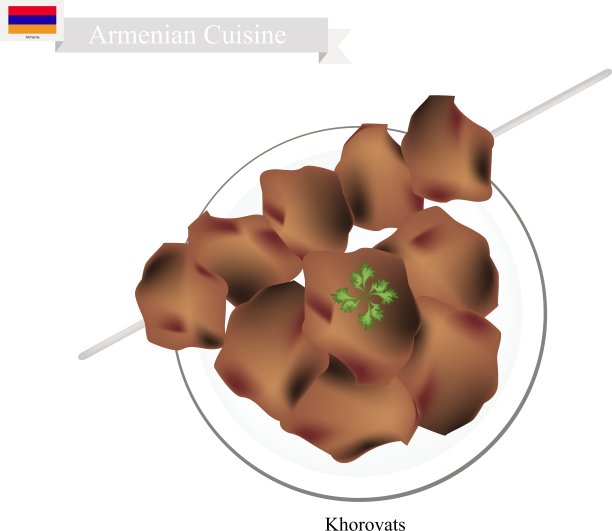 Khorovats或亚美尼亚烤肉配蔬菜图片下载