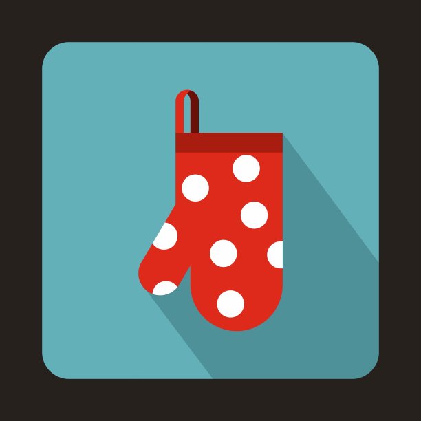 红色厨房手套与白点图标扁平化风格图片下载