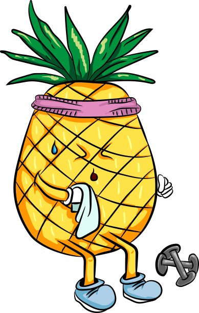 鲜亮的卡通菠萝在运动中嬉戏图片下载