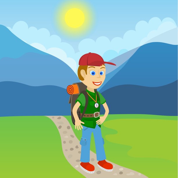 一个背着背包的年轻游客站在图片下载