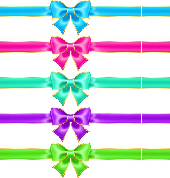 明亮的节日蝴蝶结与金色边框和丝带图片下载