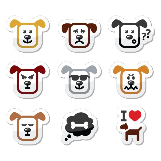 狗的图标设置-快乐，悲伤，愤怒孤立的whitit图片下载
