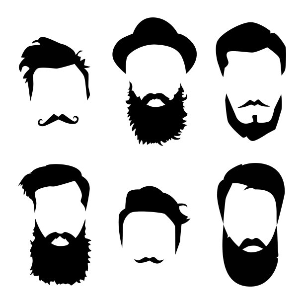 潮人详细的头发和胡子设置时尚图片下载