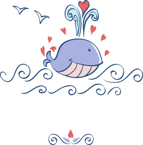 心形卡片设计的小鲸鱼图片下载