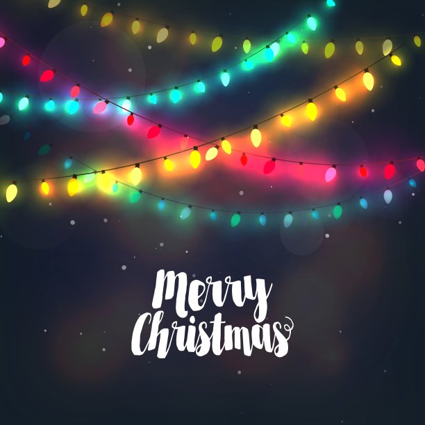 圣诞背景与彩色灯光花环图片下载