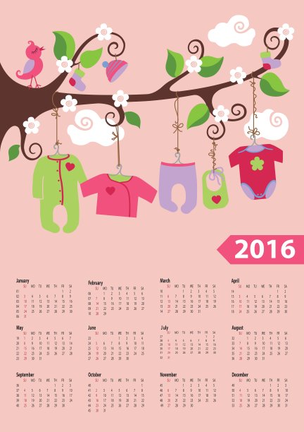 美国日历2016年宝贝女孩时尚图片下载