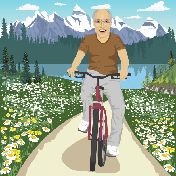 一位老人在户外骑山地车图片下载