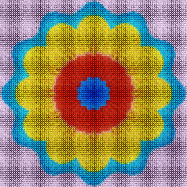 插图十字绣曼荼罗从花。十字绣印花拼贴。曼荼罗——冥想、佛教、印度教、瑜伽的象征。用植物绘制的东方风格的几何图形图片下载