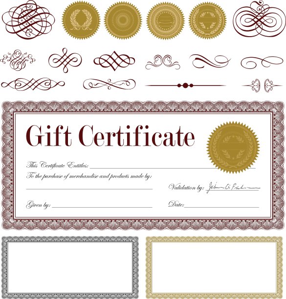 向量勃艮第证书框架集图片下载