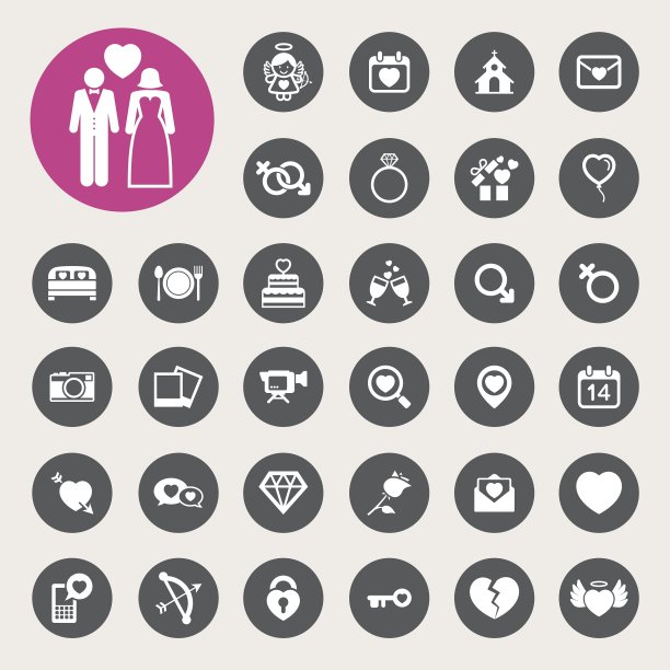 情人节和婚礼图标集图片下载