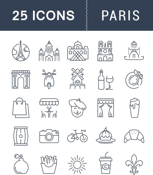 设置平坦线图标巴黎图片下载