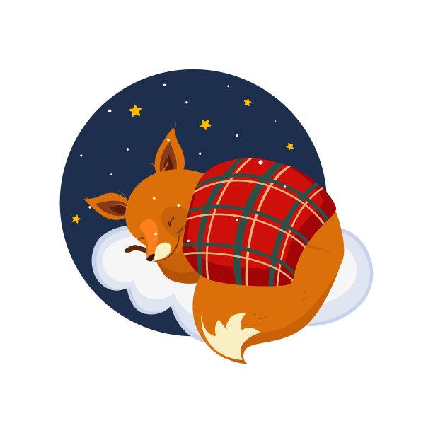 可爱的卡通狐狸睡在云盖上图片下载