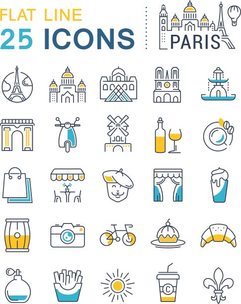 设置平坦线图标巴黎图片下载