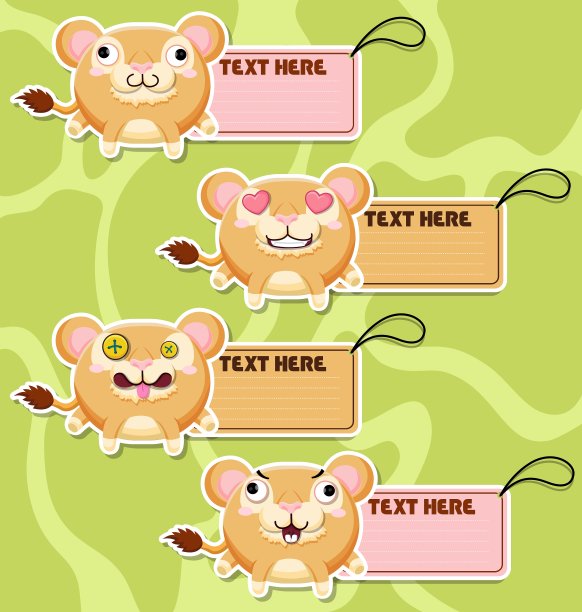 四个可爱的卡通狮子贴纸套装1图片下载