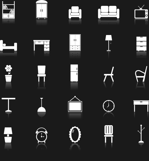 家具图标与反映在黑色的背景图片下载
