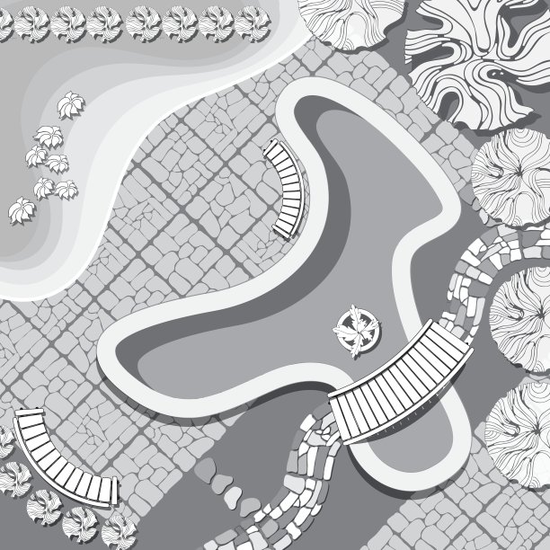 规划花园与装饰植物和家具图片下载