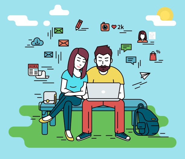 情侣在户外带笔记本电脑图片下载