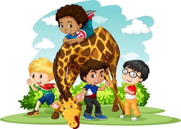 孩子们在玩长颈鹿图片下载