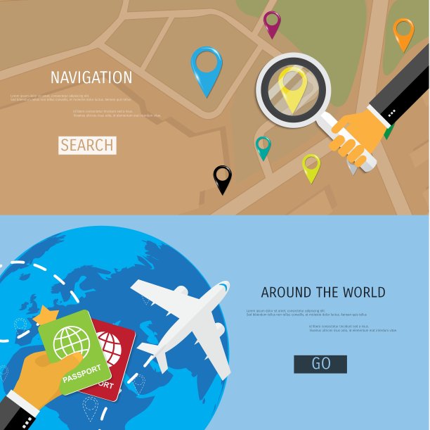 世界旅游和旅游的扁平概念图片下载
