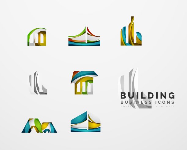 一套房地产或建筑标志的商业图标图片下载