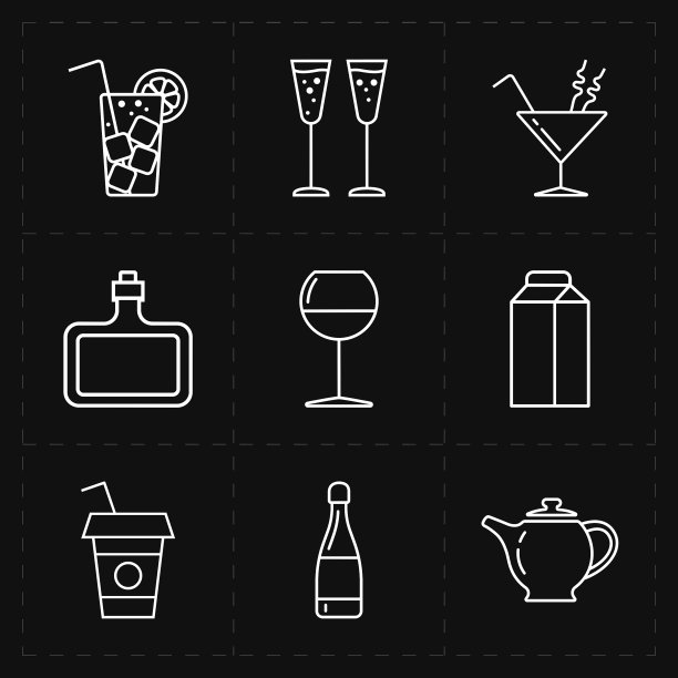 九个现代扁平酒吧图标图片下载