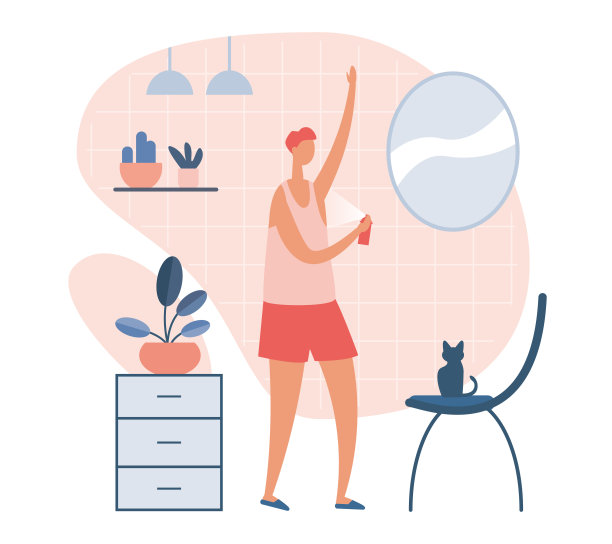 男卡通人物在家浴室喷除臭剂图片下载