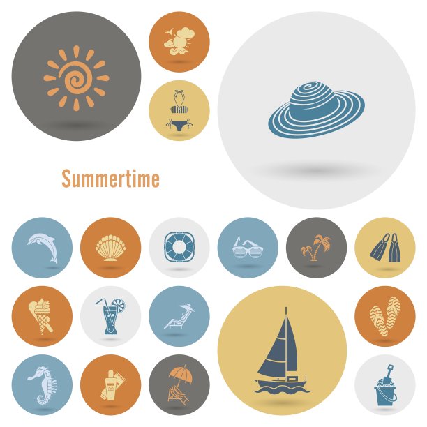 夏季和海滩简单的平面图标图片下载