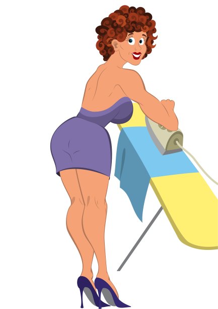 卡通女人穿紫色衣服熨烫图片下载