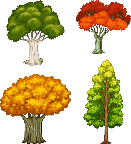 四棵不同颜色的树图片下载