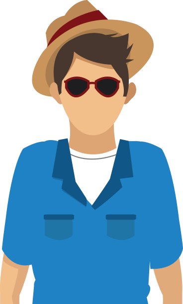 男游客与眼镜和帽子图标图片下载