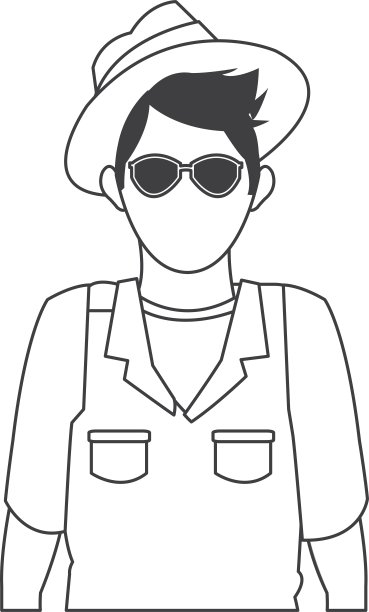 男游客与眼镜和帽子图标图片下载