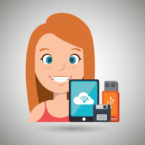 有智能手机和存储设备的女人图片下载