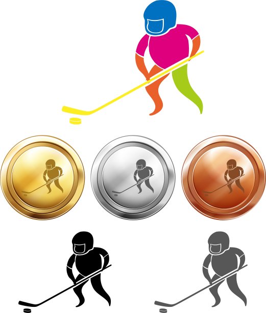 奖牌上的冰球运动图标设计图片下载