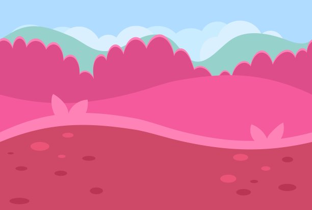 草地路和粉红山无缝景观图片下载