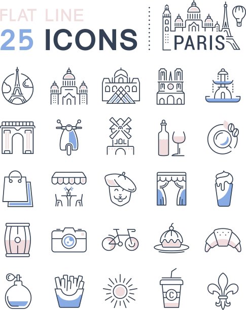 设置平坦线图标巴黎图片下载
