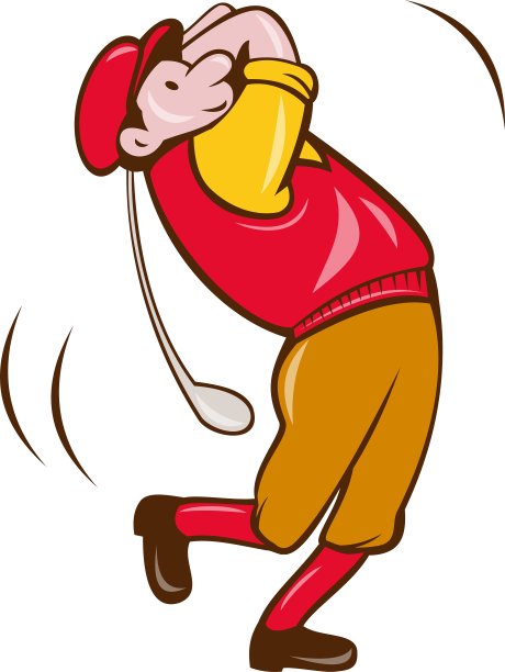 古董高尔夫球手挥杆俱乐部开球卡通图片下载