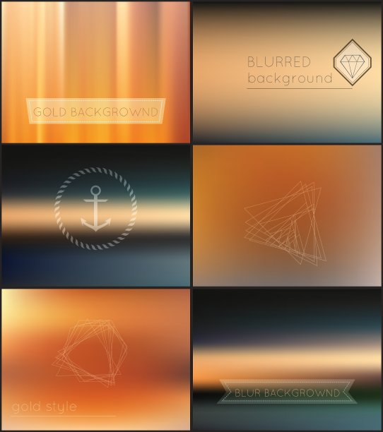 一套几何潮人形状和模糊的黄金图片下载