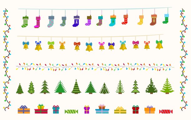 花环设置像素艺术圣诞节和新的图片下载