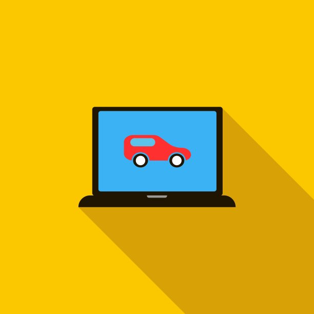 红色轿车显示器上的笔记本电脑图标为扁平样式图片下载