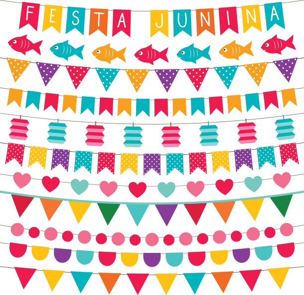 节日朱尼纳彩旗设图片下载