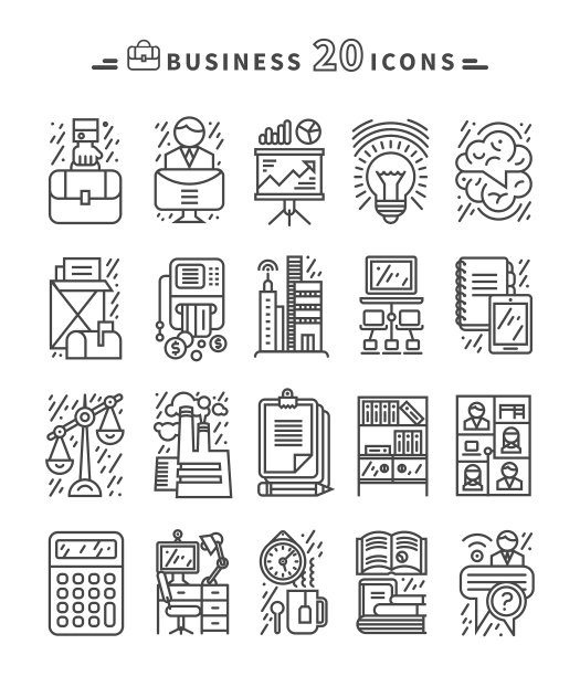 白色背景上的黑色商务图标合集图片下载