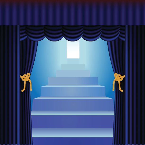 带楼梯的蓝色窗帘图片下载