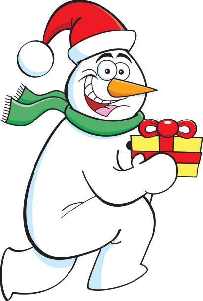 卡通雪人跑着送礼物图片下载