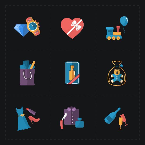 礼品平面彩色商店图标上的黑色图片下载