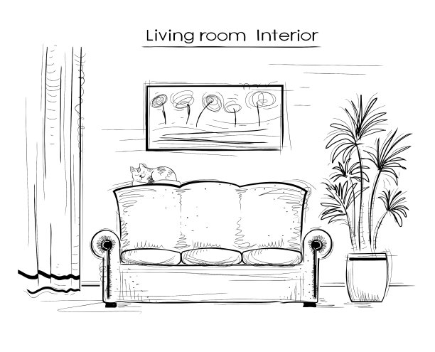 草图的客厅室内手绘图片下载